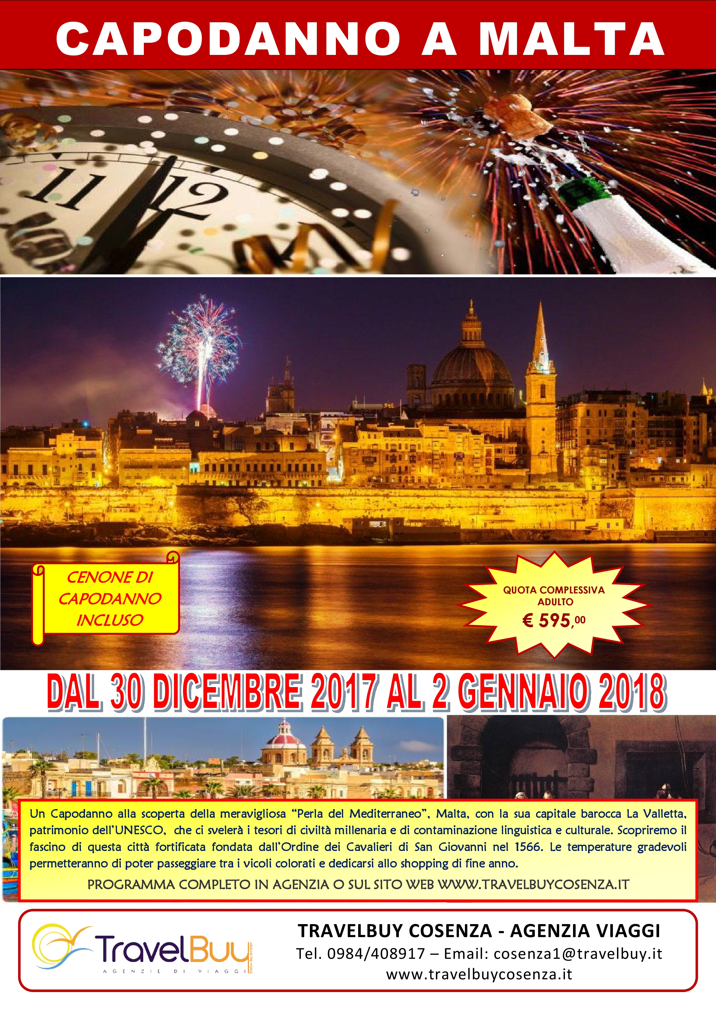 Locandina Capodanno a Malta 30 Dicembre 2017 – 2 Gennaio 2018