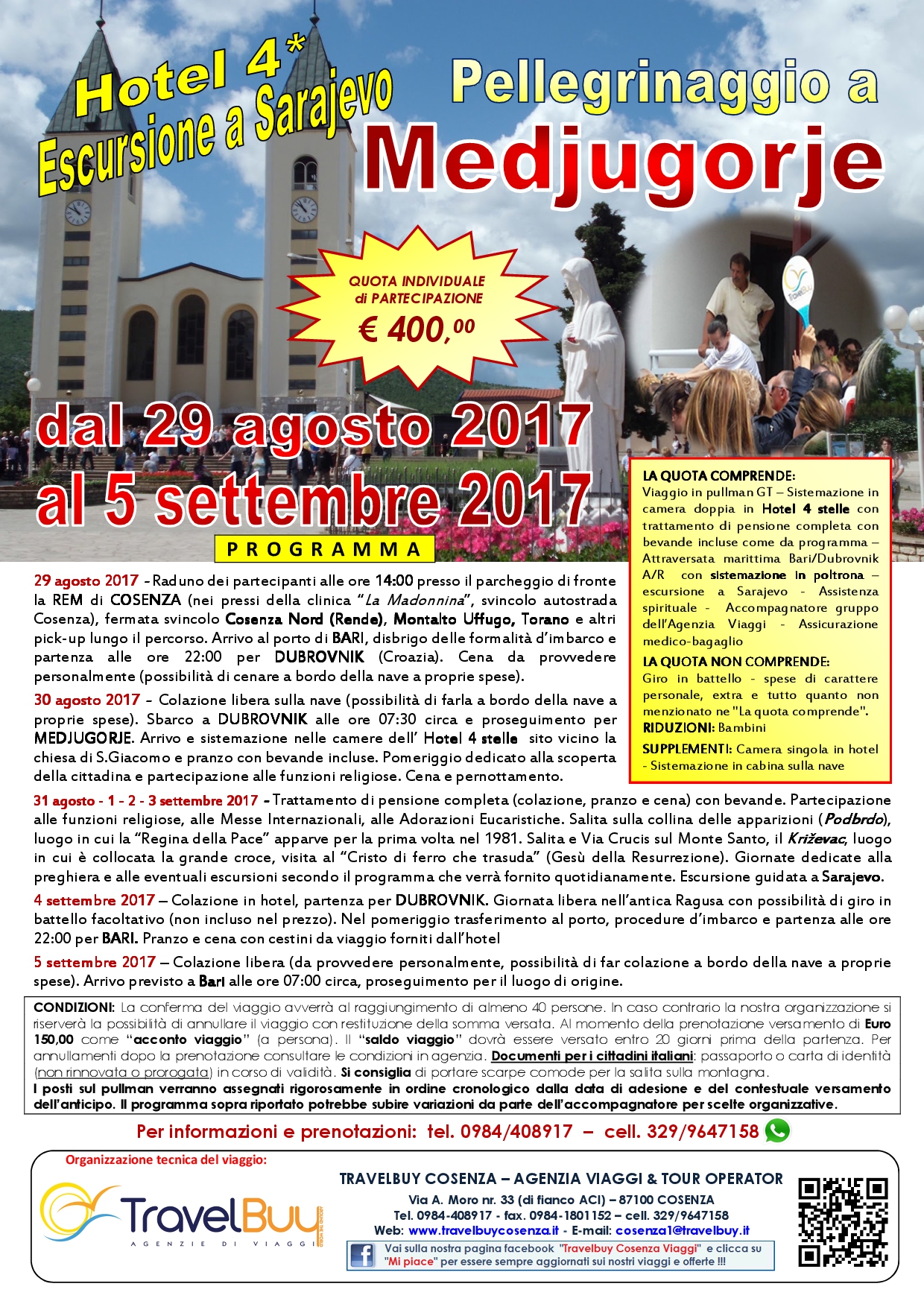 Locandina Medugorje dal 29 agosto al 5 settembre 2016