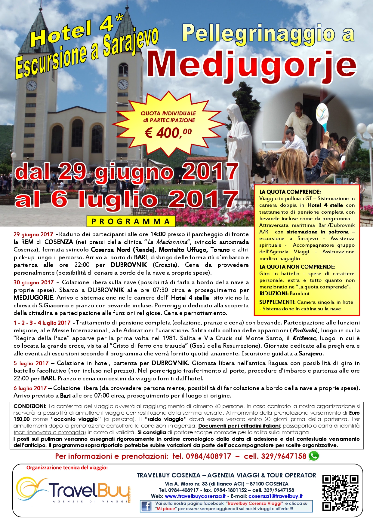 Locandina Medugorje dal 29 giugno al 6 luglio 2017